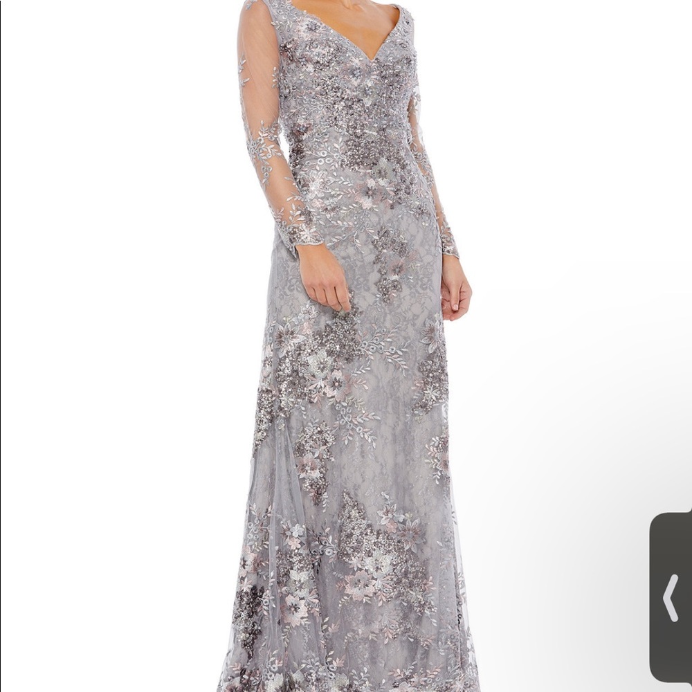 Mac Duggar embroidered mesh gown